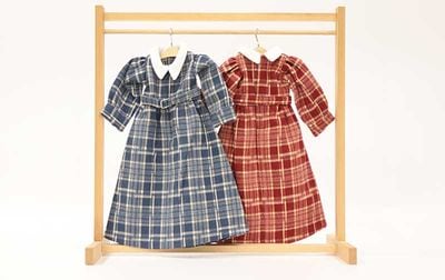 【着せ替え用】チェック柄フランネルワンピース  約32×20cm