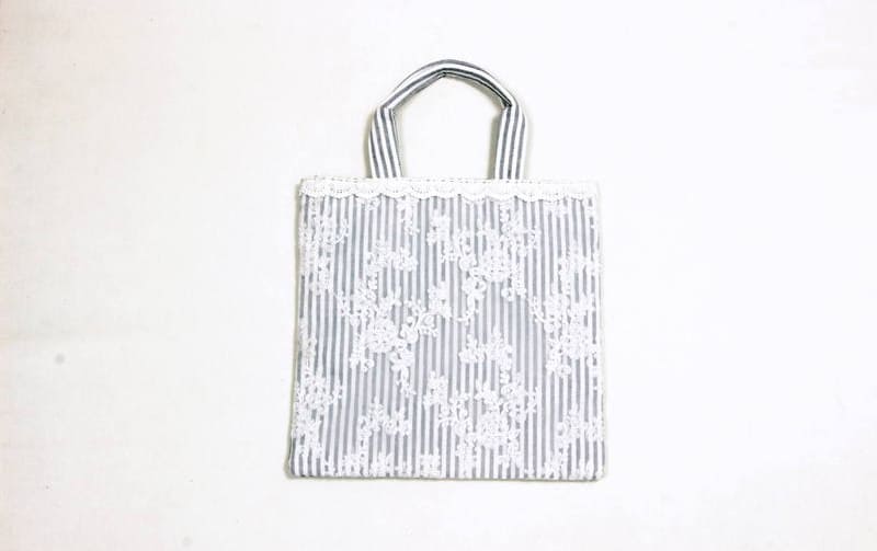 スクエアバッグ ストライプ×刺繍オーガンジー 約30×30cm [Rayure Nature]