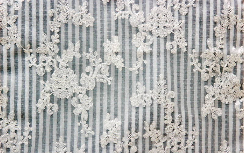 スクエアバッグ ストライプ×刺繍オーガンジー 約30×30cm [Rayure Nature]
