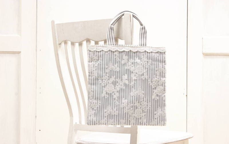 スクエアバッグ ストライプ×刺繍オーガンジー 約30×30cm [Rayure Nature]