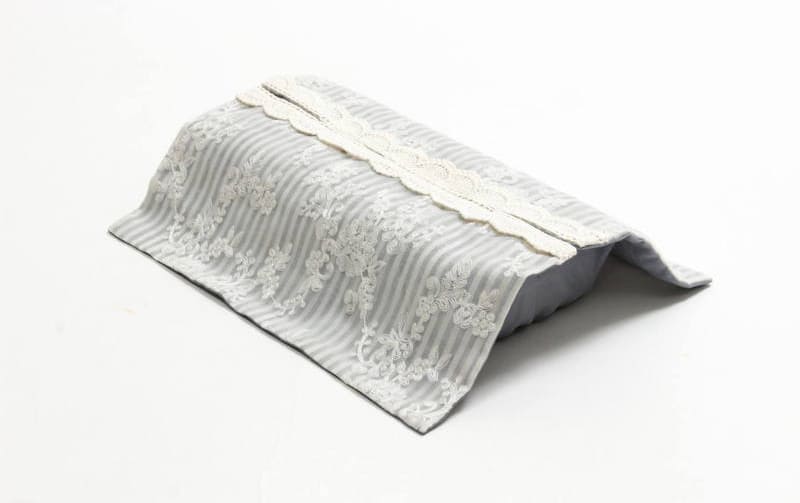 ティッシュボックスカバー ストライプ×刺繍オーガンジー 約26×12×11cm [Rayure Nature]
