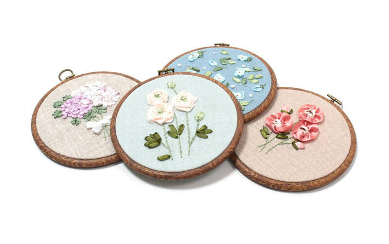 リボン刺繍 ウォールデコ あじさい/ラナンキュラス/ネモフィラ/アネモネ 約17.5cm