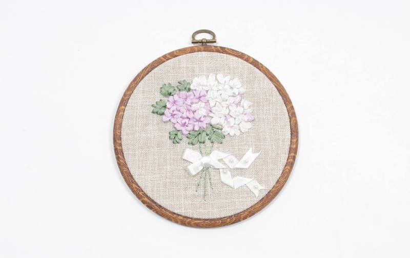 リボン刺繍 ウォールデコ あじさい/ラナンキュラス/ネモフィラ/アネモネ 約17.5cm