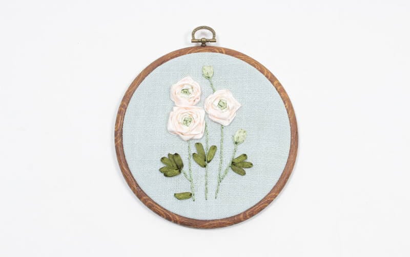 リボン刺繍 ウォールデコ あじさい/ラナンキュラス/ネモフィラ/アネモネ 約17.5cm