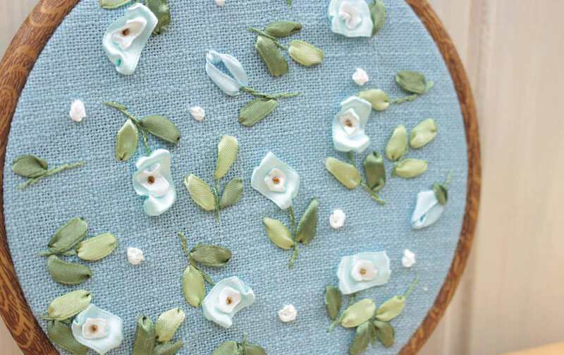 リボン刺繍 ウォールデコ あじさい/ラナンキュラス/ネモフィラ/アネモネ 約17.5cm