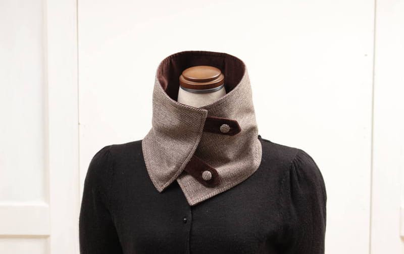 ヘリンボーン柄ツイード ショートマフラー 幅約17cm