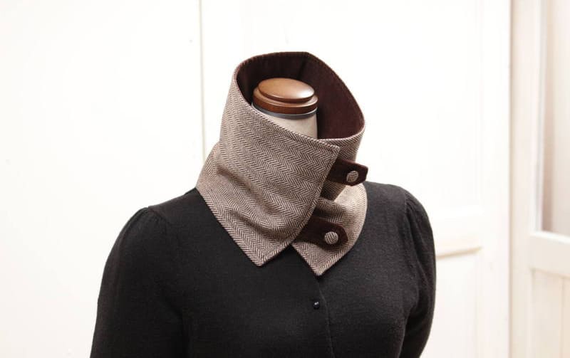 ヘリンボーン柄ツイード ショートマフラー 幅約17cm