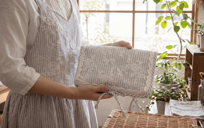 ランジェリーケース ストライプ×刺繍オーガンジー 約23×30cm [Rayure Nature]