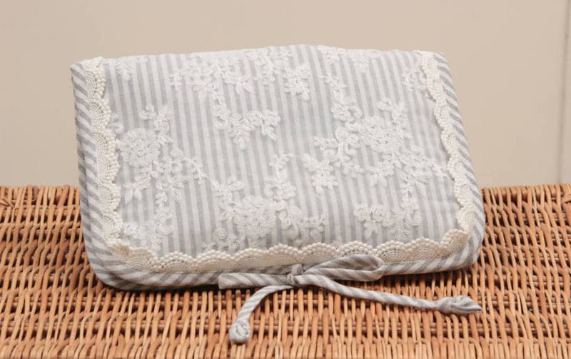 ランジェリーケース ストライプ×刺繍オーガンジー 約23×30cm [Rayure Nature]