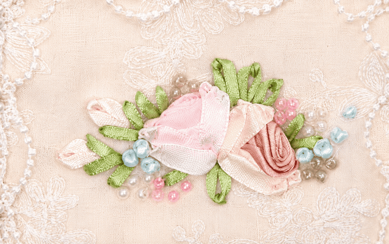 ジュエリーポーチ リボン刺繍×ビーズ 約13×9.5cm [Elure]｜インテリア