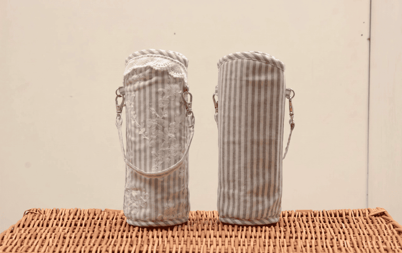 保冷ペットボトルカバー ストライプ×刺繍オーガンジー 約23×7cm