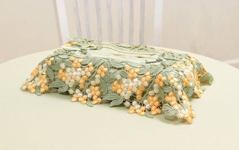 ミモザ柄ケミカルレース ティッシュボックスカバー 約12×26×11cm [un autre]
