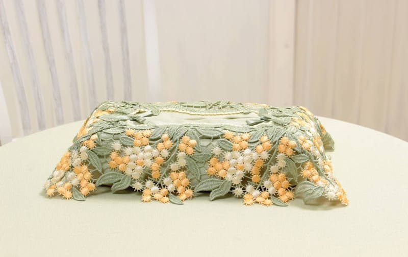 ミモザ柄ケミカルレース ティッシュボックスカバー 約12×26×11cm [un autre]