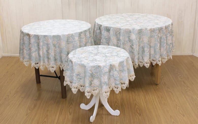 撥水加工ジャカード織 テーブルクロス 約100cm [Turquoise]