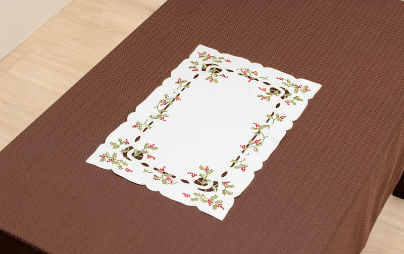 Xmas テーブルセンター ヒイラギ刺繍 約35×50cm