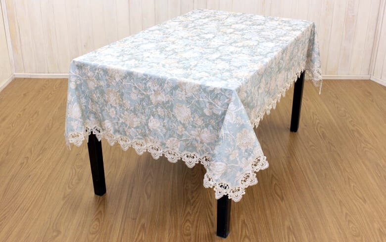 撥水加工ジャカード織 テーブルクロス 約130×200cm [Turquoise]