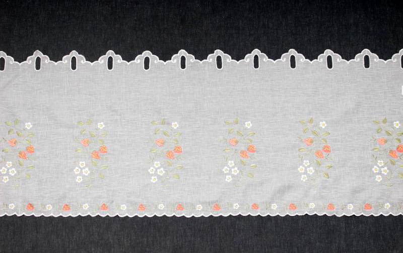 いちご刺繍 カフェカーテン 約130×45cm