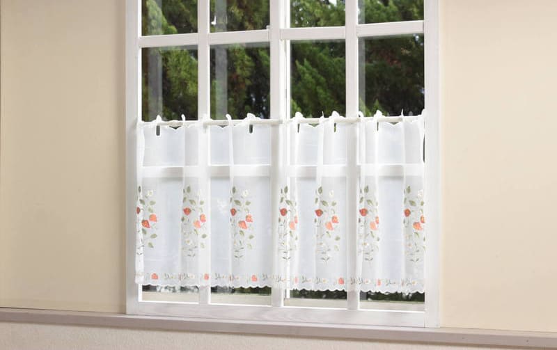 いちご刺繍 カフェカーテン 約130×45cm