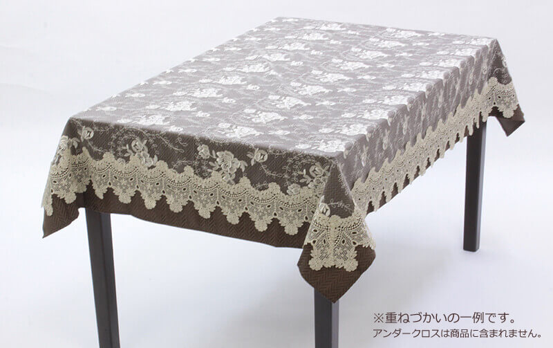 総柄刺繍＆ギュピール 　テーブルクロス 約120×160cm [Brilliantly-Crystal]