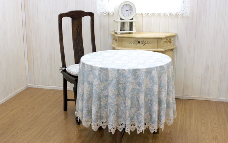 撥水加工ジャカード織 テーブルクロス 約180cm [Turquoise]