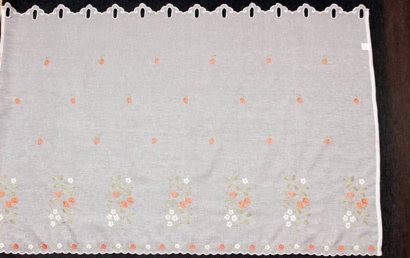 いちご刺繍 カフェカーテン 約130×90cm｜インテリアレース・テーブル