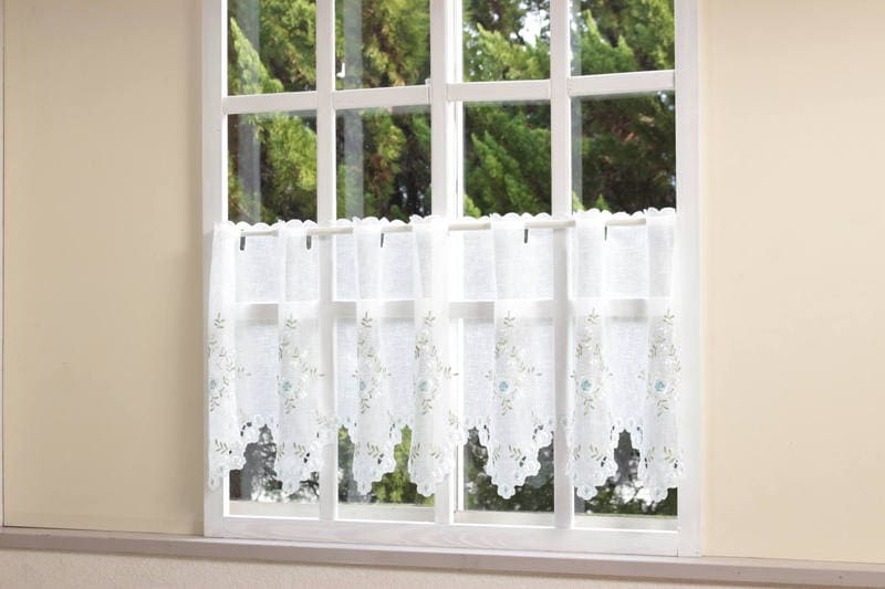 フラワー刺繍 カフェカーテン 約130×45cm