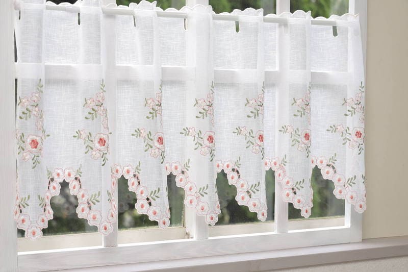 フラワー刺繍 カフェカーテン 約130×45cm