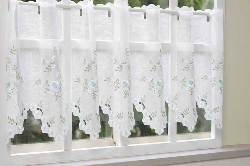 フラワー刺繍 カフェカーテン 約130×45cm