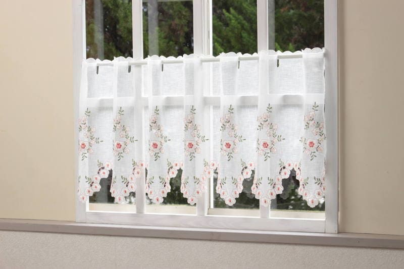 フラワー刺繍 カフェカーテン 約130×45cm