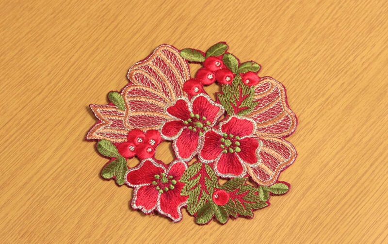 Xmas アレンジリボン 刺繍 コースター 約12cm