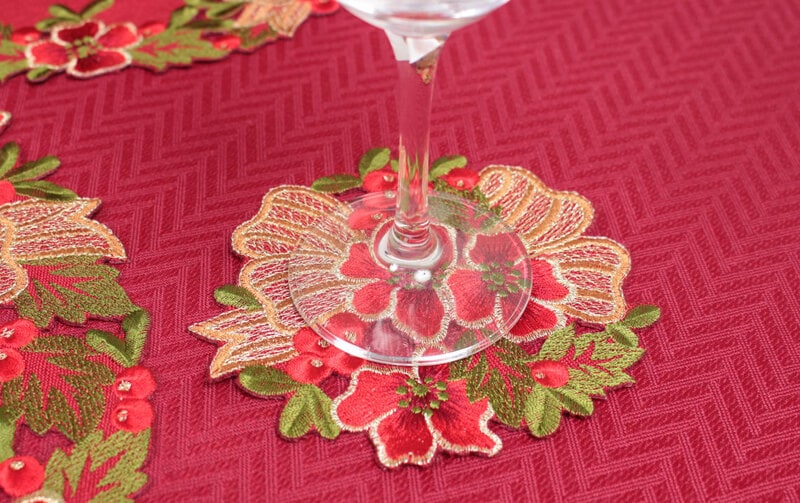 Xmas アレンジリボン 刺繍 コースター 約12cm