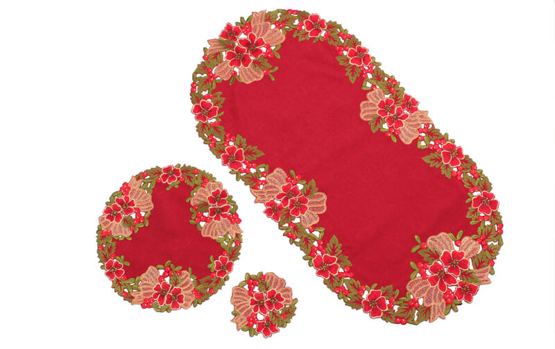 Xmas アレンジリボン 刺繍 コースター 約12cm