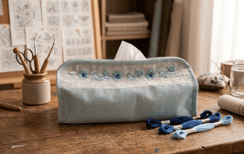 ティッシュボックスカバー フローラル刺繍 約26×12×6cm [Atelier Bloom]