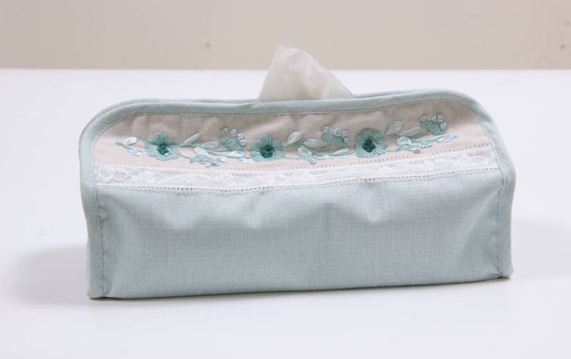 ティッシュボックスカバー フローラル刺繍 約26×12×6cm [Atelier Bloom]