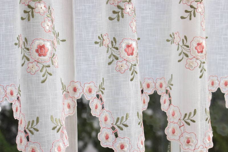 フラワー刺繍 カフェカーテン 約130×90cm｜インテリアレース・テーブル