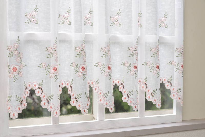 フラワー刺繍 カフェカーテン 約130×90cm｜アミブルージュ