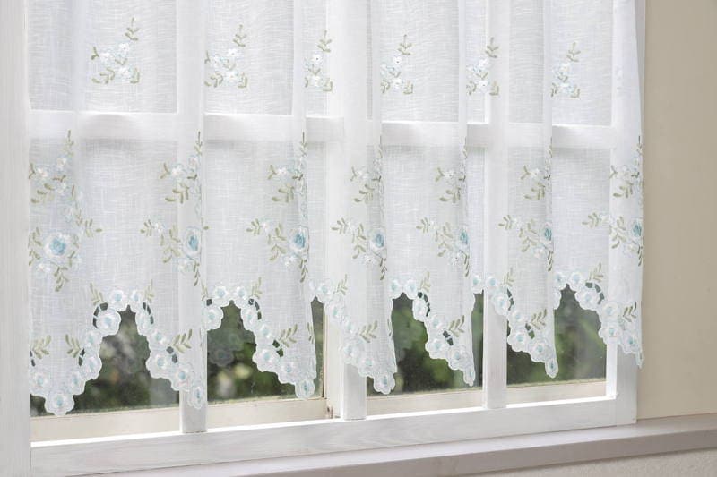 限定１☆ ヴィンテージ生地のカフェカーテン フラワー刺繍 カフェカーテン 約130×90cm｜アミブルージュ