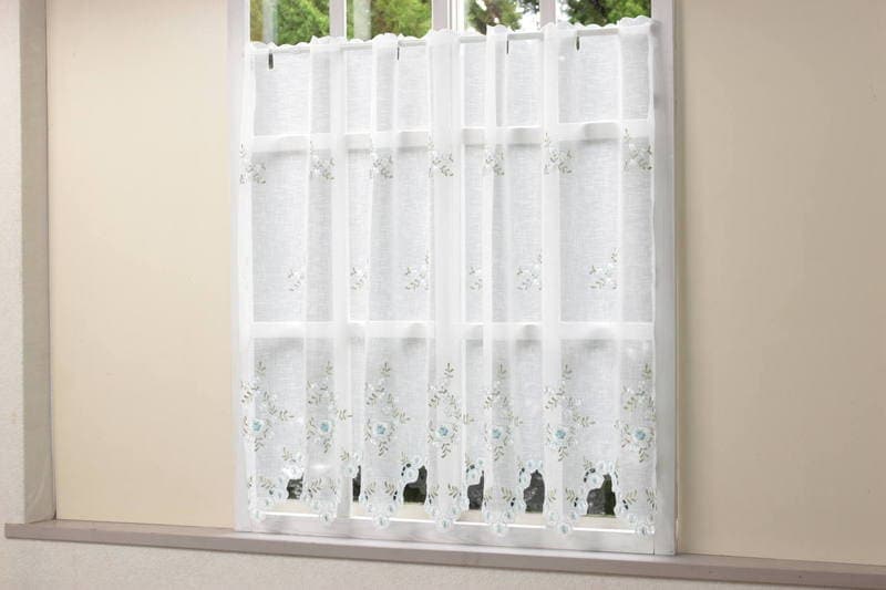 フラワー刺繍 カフェカーテン 約130×90cm｜インテリアレース・テーブル