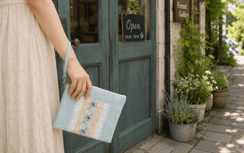 フラットバッグ フローラル刺繍 約20×25cm [Atelier Bloom]