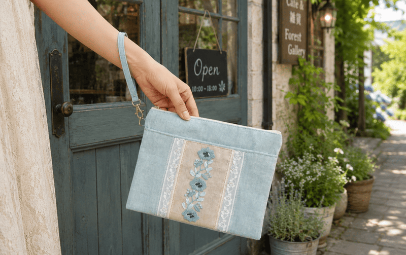 フラットバッグ フローラル刺繍 約20×25cm [Atelier Bloom]