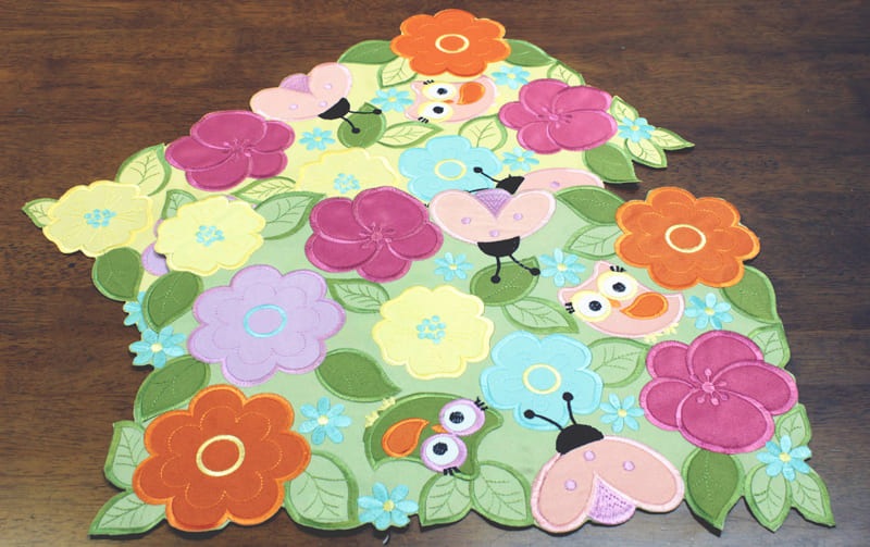 ふくろうアップリケ テーブルセンター 約30×45cm