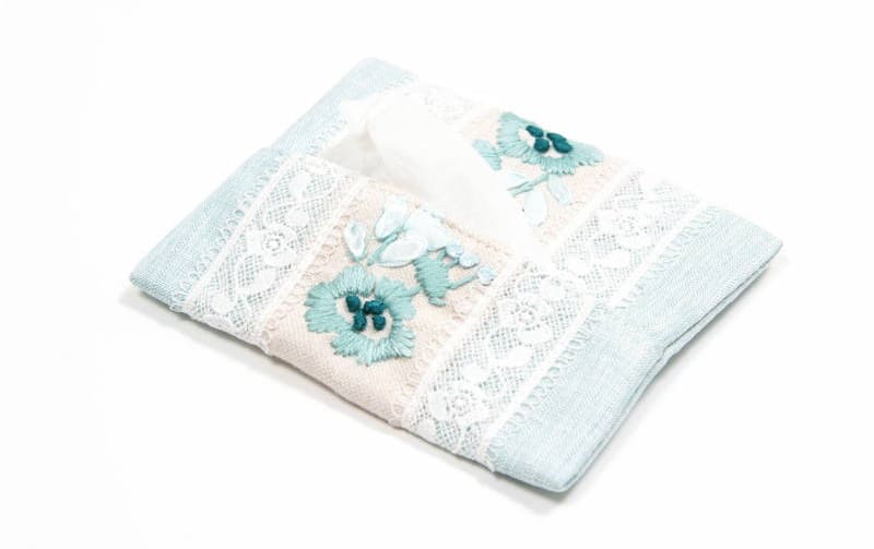 ミニティッシュケース フローラル刺繍 約12×10cm [Atelier Bloom]