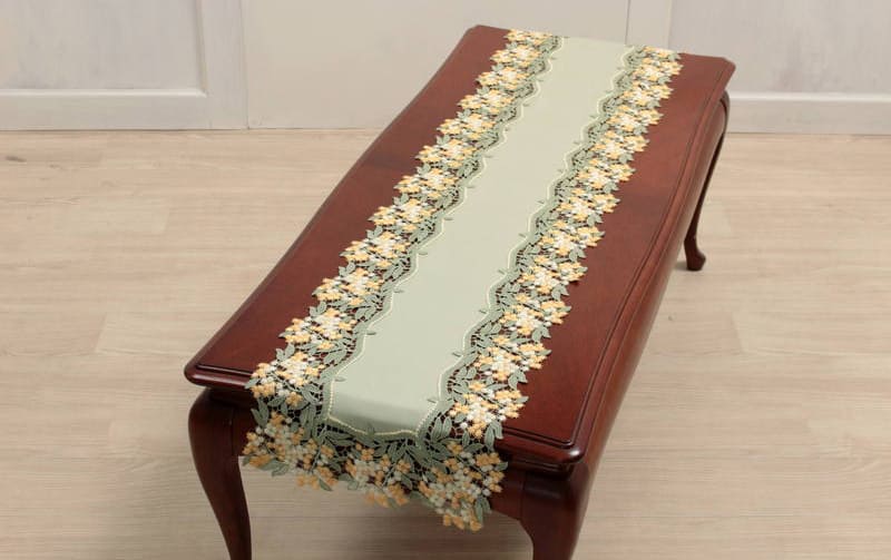 ミモザ柄ケミカルレース テーブルセンター 約37×150cm [un autre]
