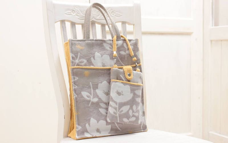 シェニール織 Ａ４バッグ 約35×28×7cm [Gris & Jaune]