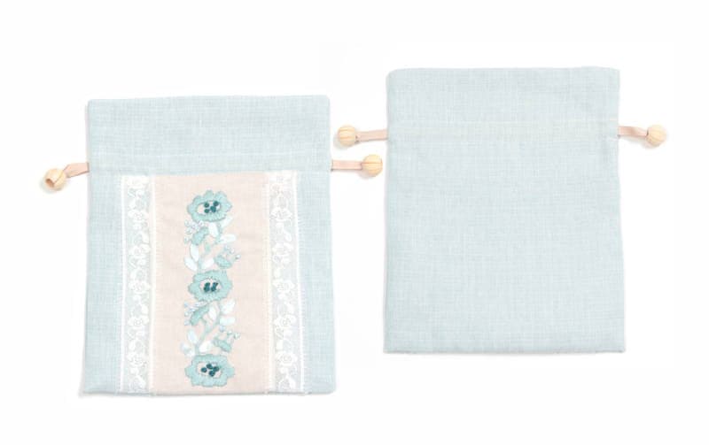 巾着L フローラル刺繍 約17×22cm [Atelier Bloom]｜インテリアレース