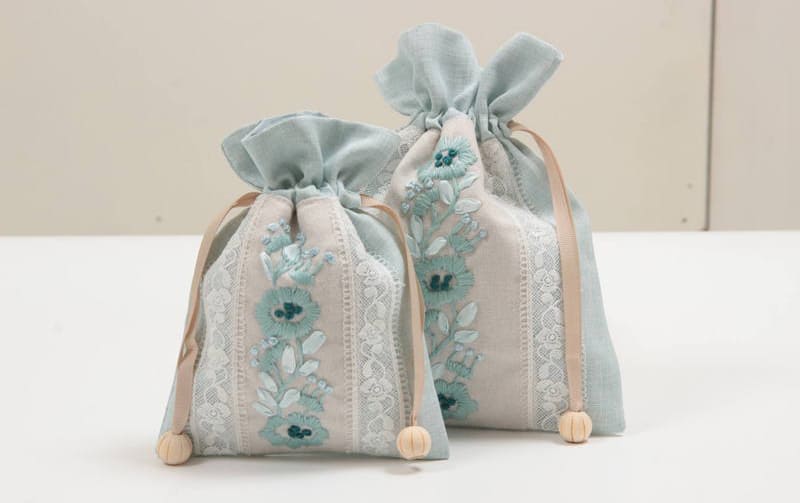 巾着L フローラル刺繍 約17×22cm [Atelier Bloom]｜インテリアレース