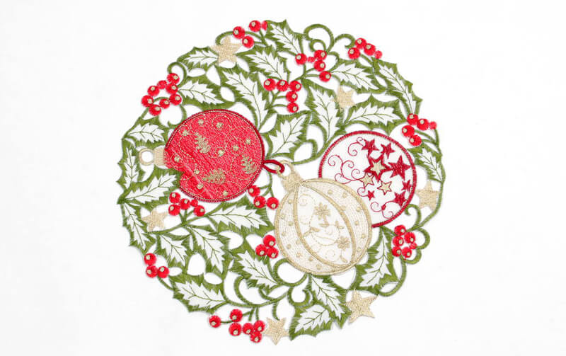 Xmas ハッピーオーナメント 刺繍 ドイリー 約30cm