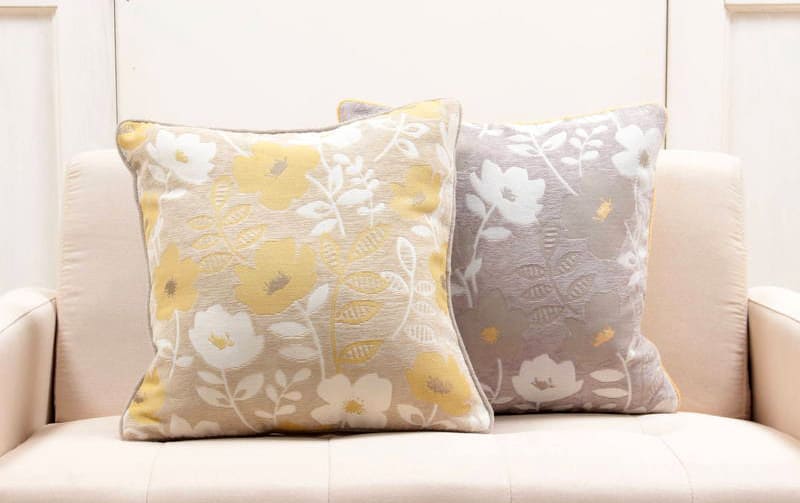 シェニール織 クッションカバー 約45×45cm [Gris & Jaune]