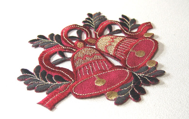 Xmas ベル 刺繍 コースター 約14cm