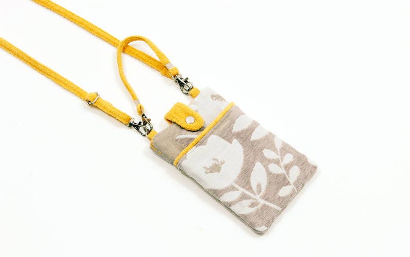 シェニール織 スマホポシェット 約19×13cm [Gris & Jaune]